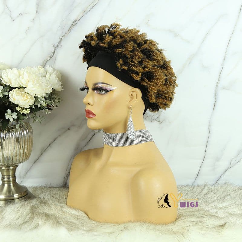 Nia #27 Honey Blonde Afro Kinky Curly Human Hair Headband Wig 7