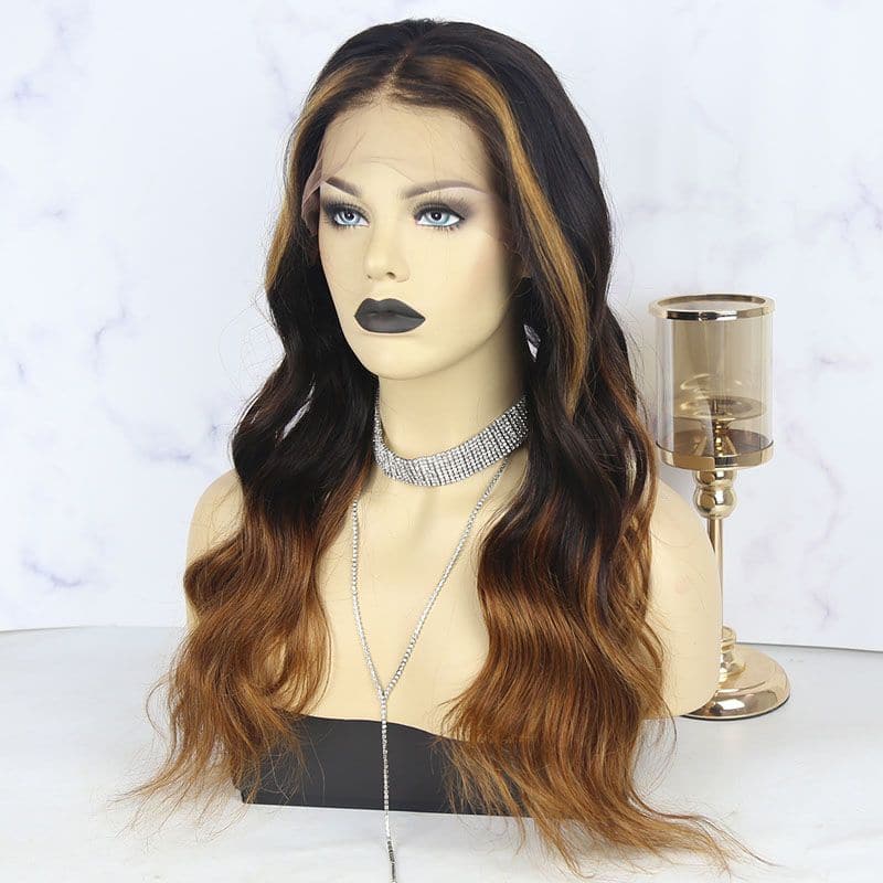 Omber Brown Body Wave 360 Lace Frontal Wigs Brazilian Human Hair front1