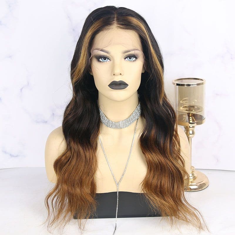 Omber Brown Body Wave 360 Lace Frontal Wigs Brazilian Human Hair front2