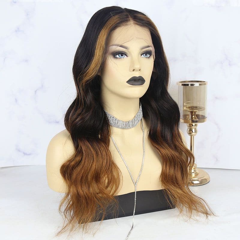 Omber Brown Body Wave 360 Lace Frontal Wigs Brazilian Human Hair front3