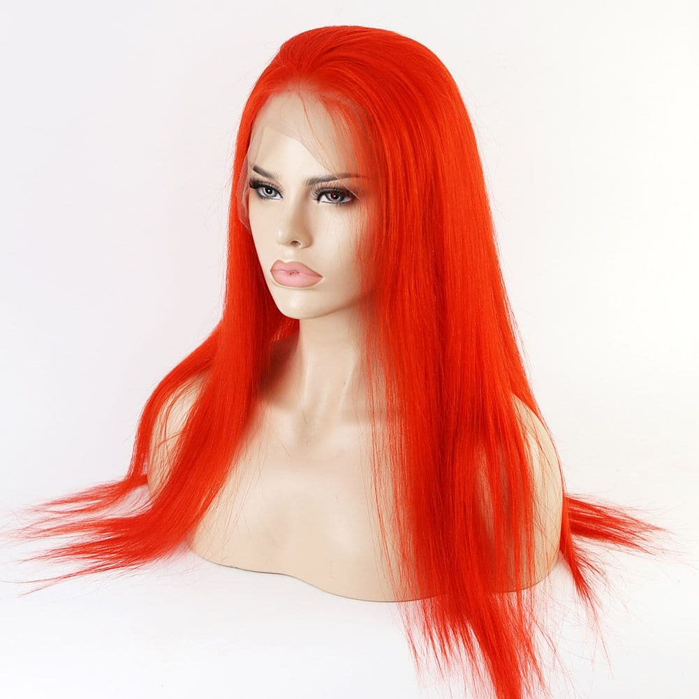 Pre-colored Orange Human Hair 13 x 4 Lace Front Wig front1