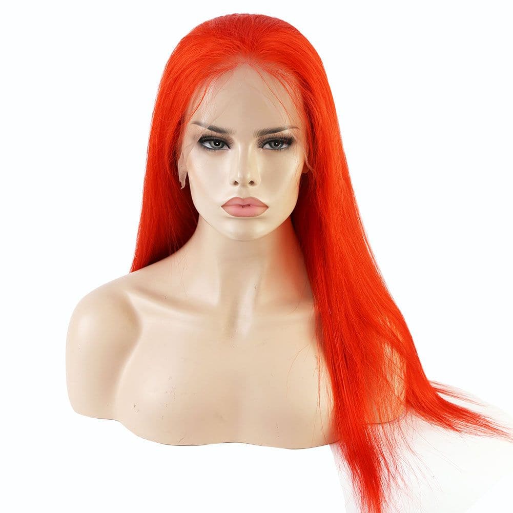 Pre-colored Orange Human Hair 13 x 4 Lace Front Wig front2