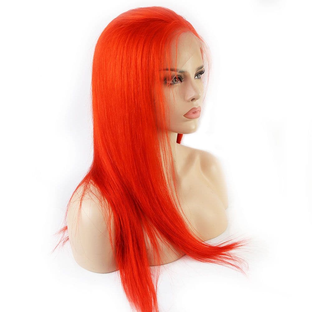 Pre-colored Orange Human Hair 13 x 4 Lace Front Wig left3