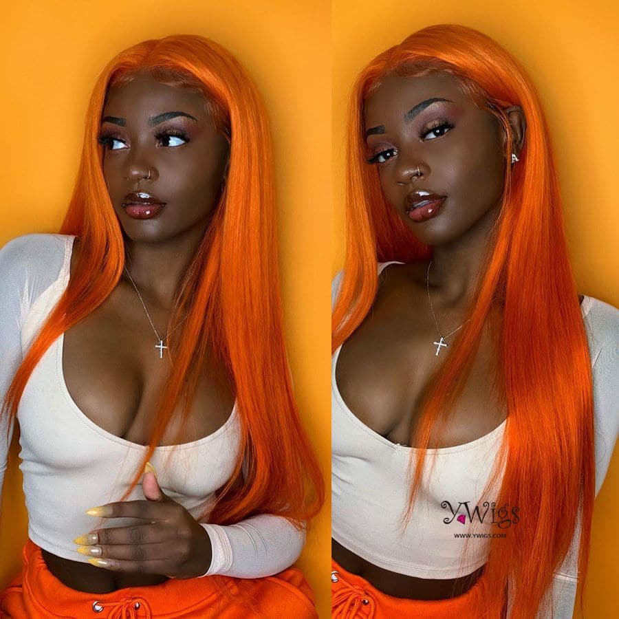 Pre-colored Orange Human Hair 13 x 4 Lace Front Wig review1