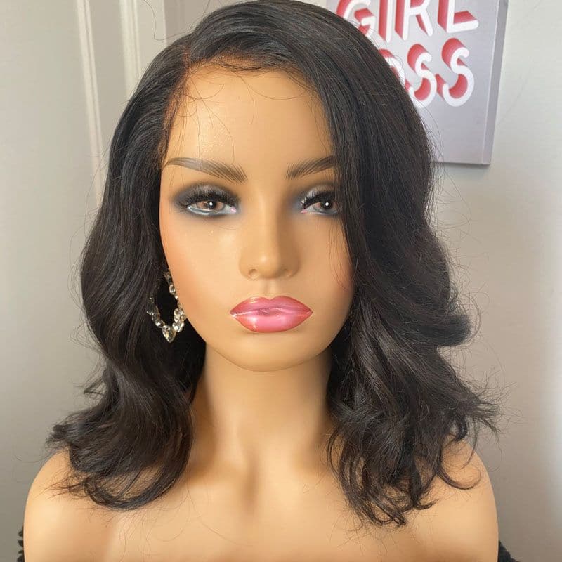 Pre-styled Bob with Wave Human Hair 360 Lace Frontal Wigs front1