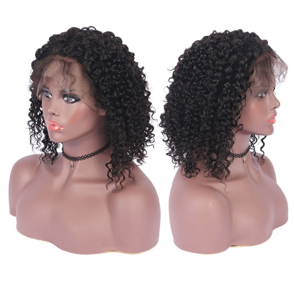 Short Jerry Curly Human Hair 360 Lace Frontal Bob Wigs front1