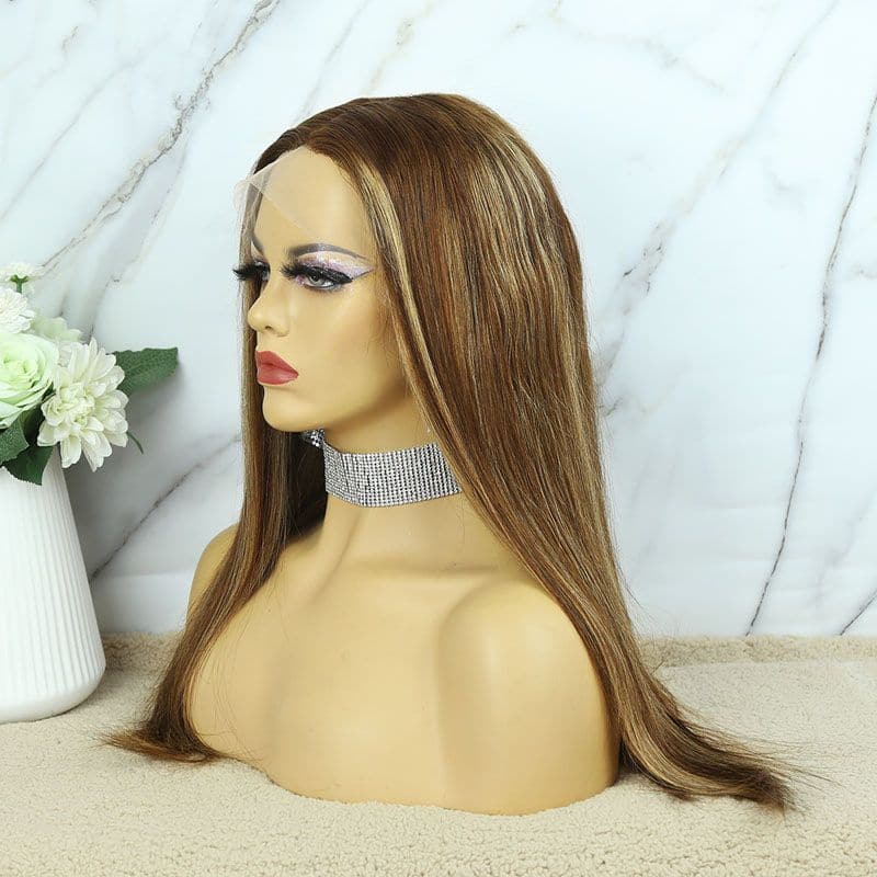 Transparent Lace Middle Part #4 with #27 Highlight Straight Human 13x6 T Closure Wig right2