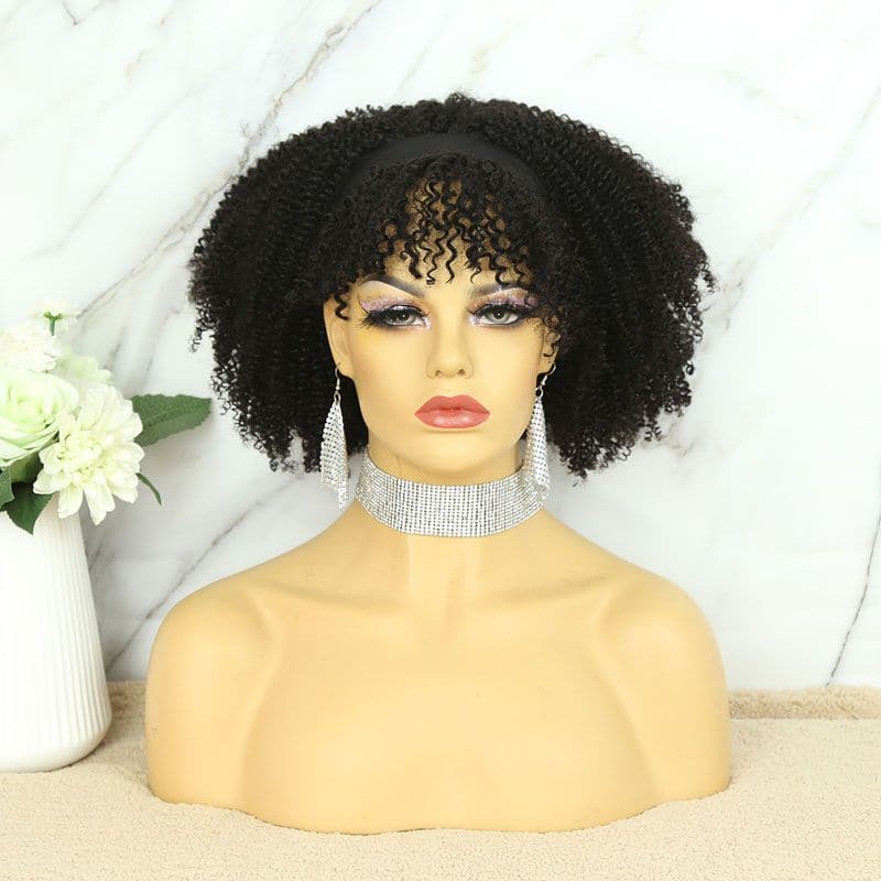 Yinka Bangs Afro Kinky Curly Human Hair Headband Bob Wig 3
