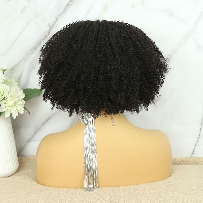 Yinka Bangs Afro Kinky Curly Human Hair Headband Bob Wig 4