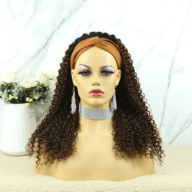 Zoe Dark Roots Chocalate Brown Deep Human Hair Curly Headband Wig 2