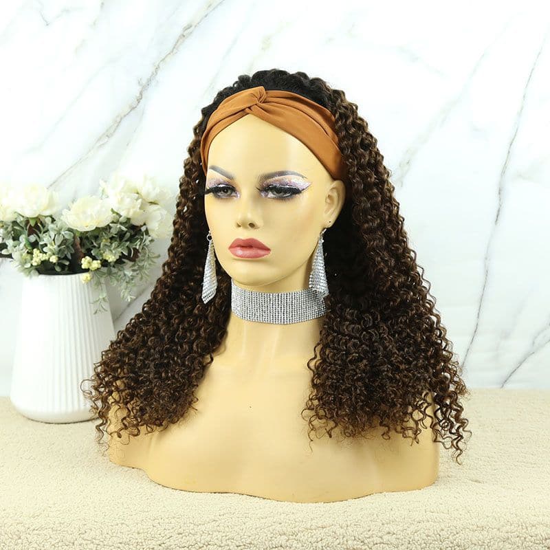 Zoe Dark Roots Chocalate Brown Deep Human Hair Curly Headband Wig 3