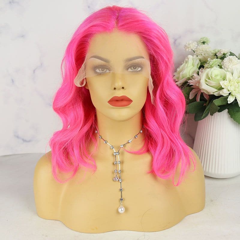 Neon Pink Wavy Lace Front Wig 02