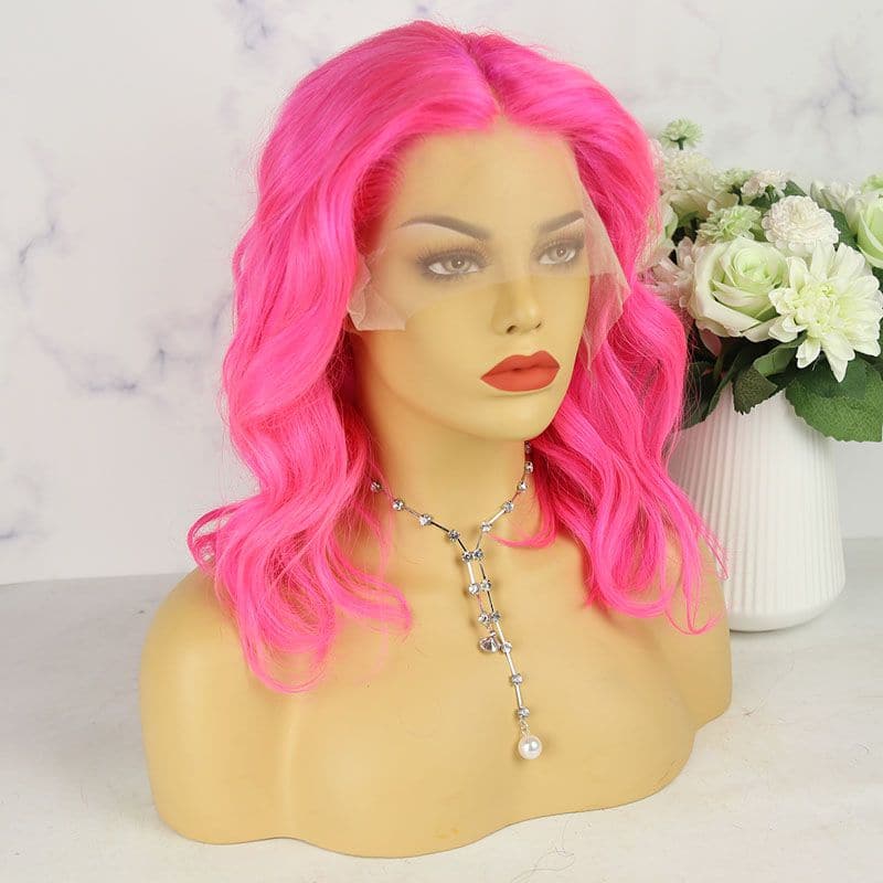 Neon Pink Wavy Lace Front Wig 03