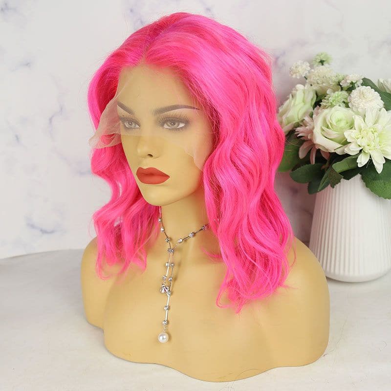 Neon Pink Wavy Lace Front Wig 04