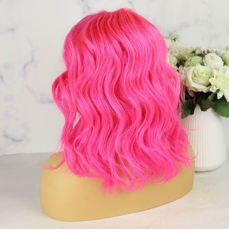 Neon Pink Wavy Lace Front Wig 06
