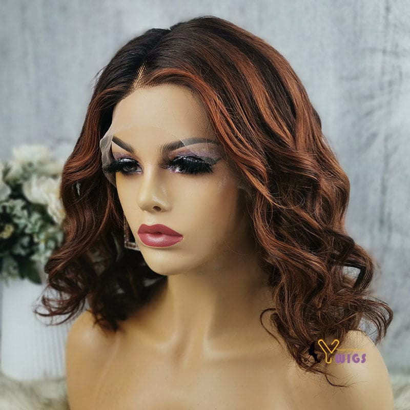 rich copper brown wavy human hair 13x4 lace front wig photo review