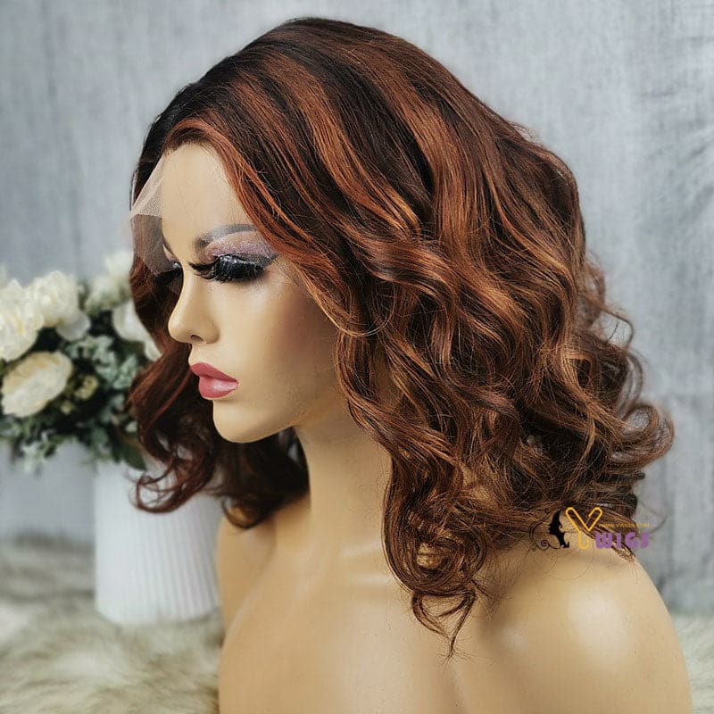 rich copper brown wavy human hair 13x4 lace front wig photo review 01