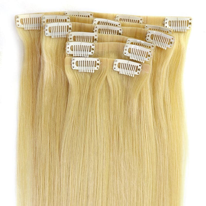 Seamless PU 7 Wefts Clip In Hair ExtensionsPlatinum Blonde