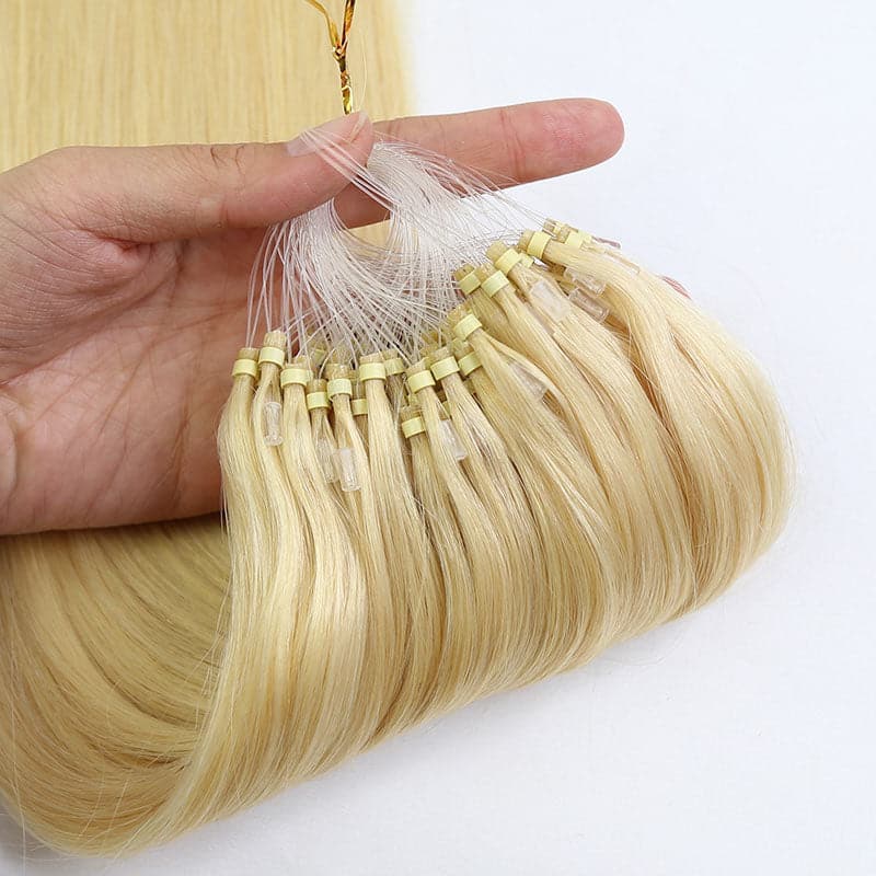#613 Platinum Blonde Silky Straight Micro Loop Hair Extensions
