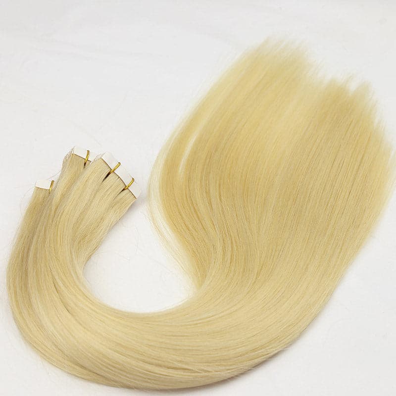 613 Platinum Blonde tape in hair extensions silky straight 09