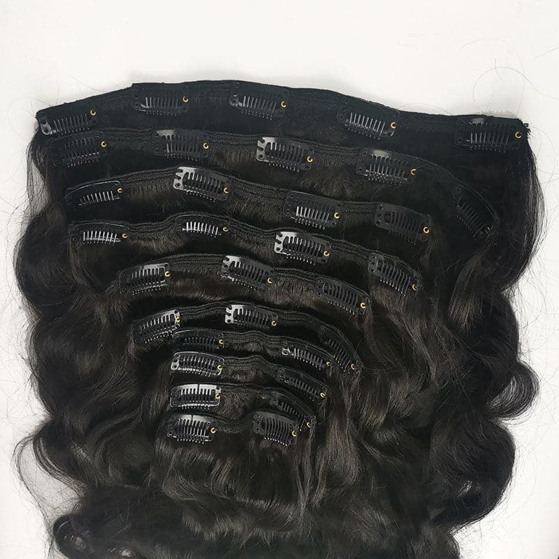 Black clip-in hair extensions