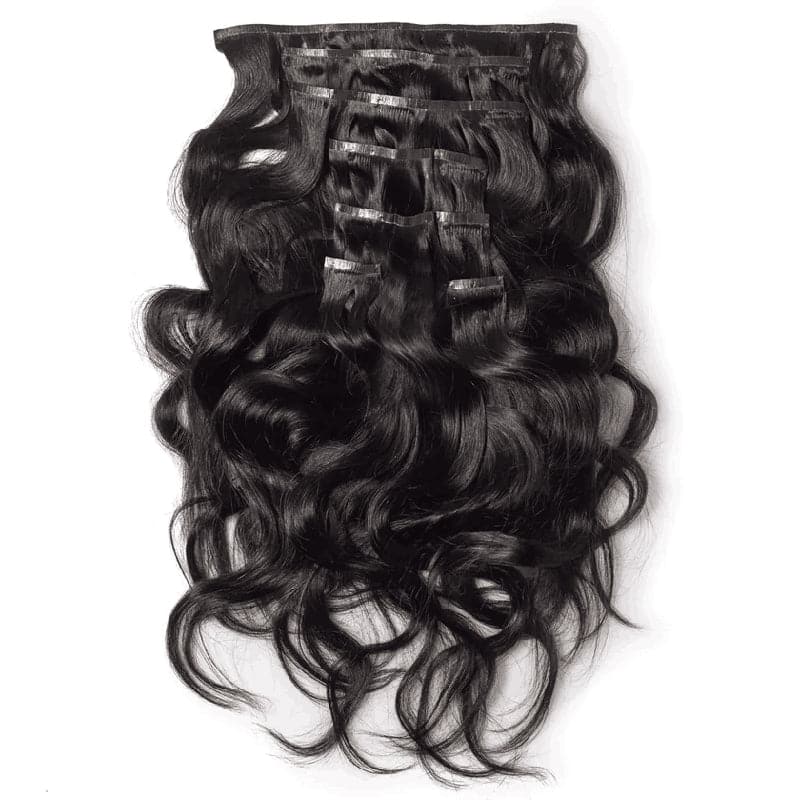 Seamless PU Weft Clip In Hair Extensions Body Wave