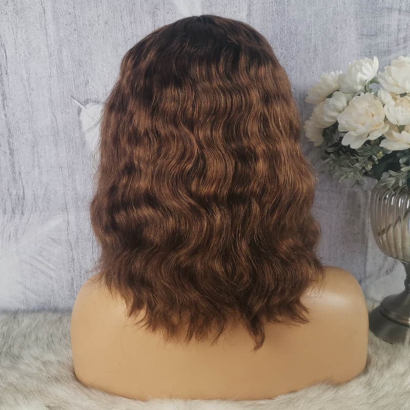 keisha scalp top chocolate brown natural wave bang wig no lace human hair wig 05