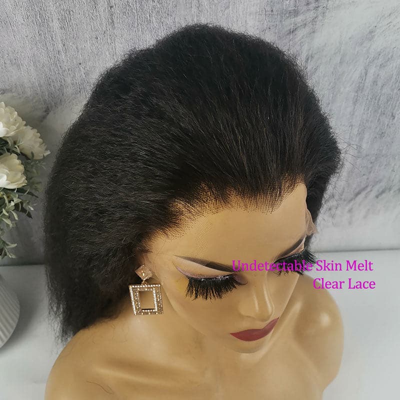 kinky straight 13x6 clear lace front wig human hair 10