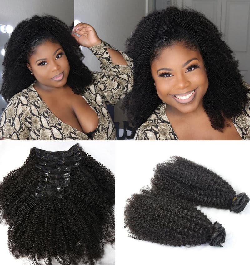 Classic Lace Weft Clip In Afro Kinky Curly Human Hair Extensions EAK1 (1 set of 7 pcs)