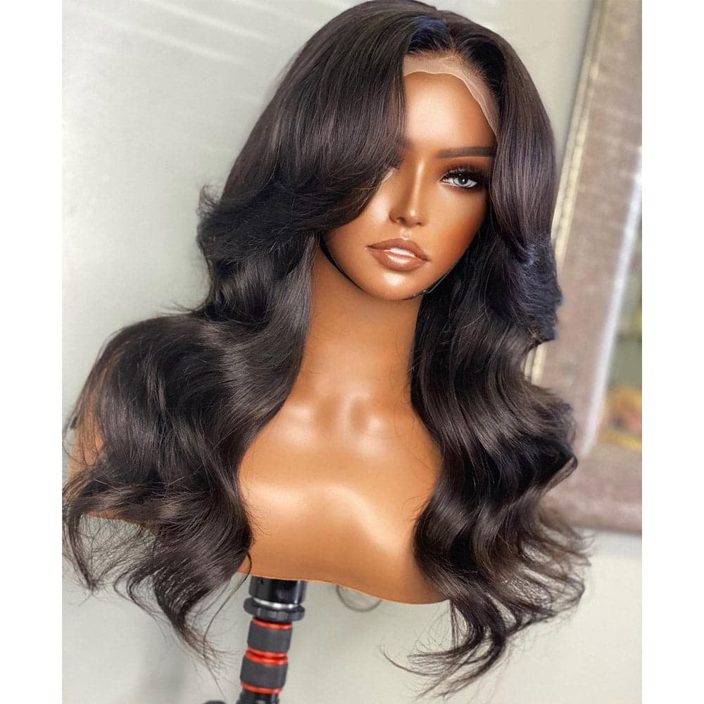 curtain bangs body wave human hair 13x6 lace front wig front