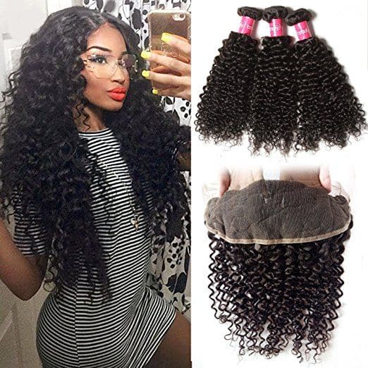 Deep Curly Brazilian Hair Bundles HD Lace 13x4 Lace Frontal PLB10
