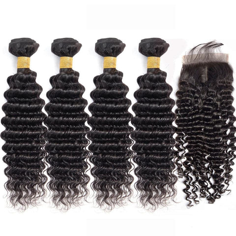 Deep Wave Weft Hair Bundles with 4x4 HD Lace Closure – Ywigs