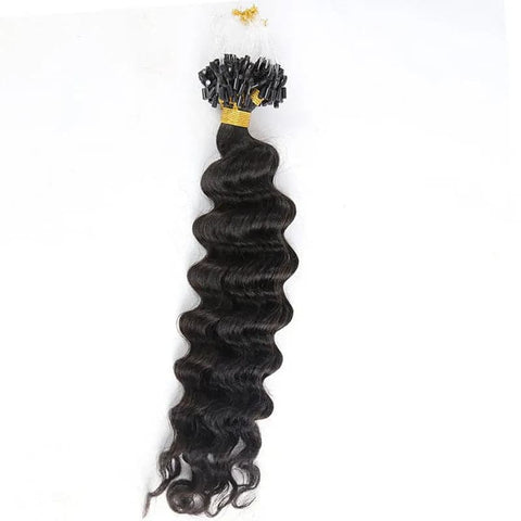 Ywigs Natural Color Deep Wave Micro Loop/ Micro Links I-Tip Hair Extension, 20 22 22 (3 Bundles) / Natural Color / Just The Hair