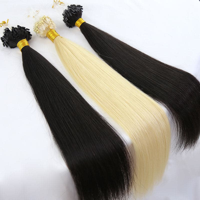 Faux Highlights #613 Blonde Pre-Looped Microlink Hair Extensions Set Silky Straight Human Hair