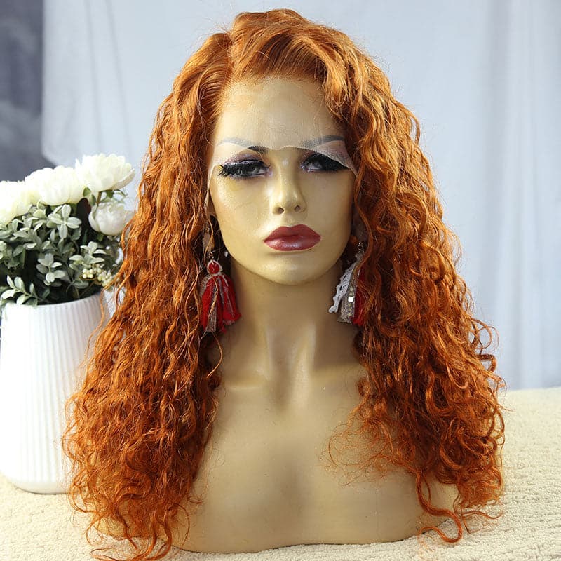 ginger deep curly human hair 13x6 lace front wig