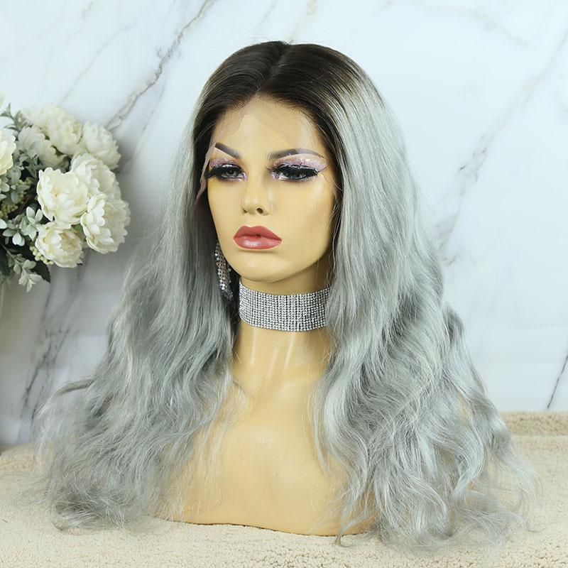 Grey with Dark Roots Human Hair Body Wave Lace Wig reivew 4