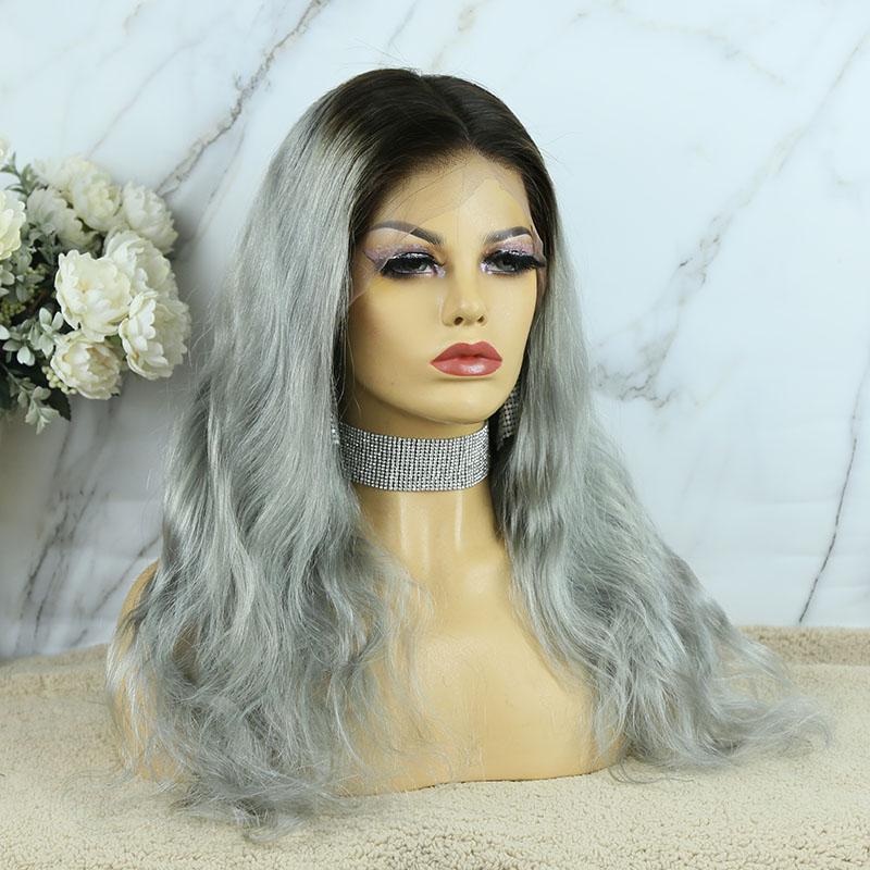 Grey with Dark Roots Human Hair Body Wave Lace Wig reivew 5
