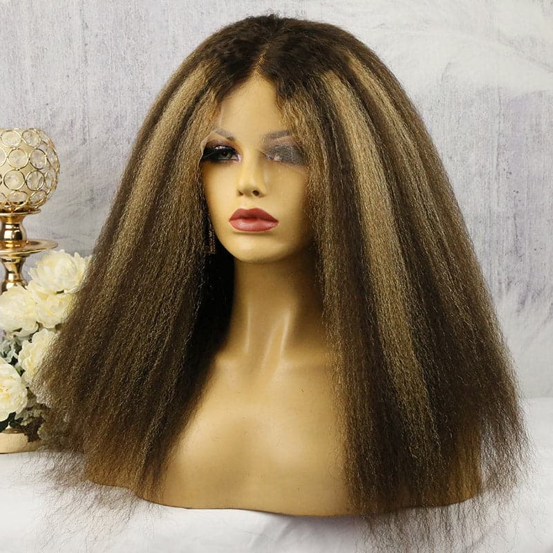 highlighted kinky straight human hair 13x6 lace front wigs 4
