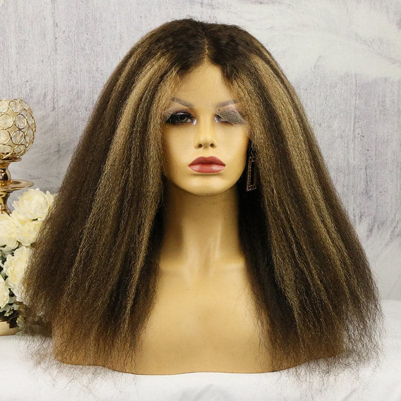highlighted kinky straight human hair 13x6 lace front wigs 3