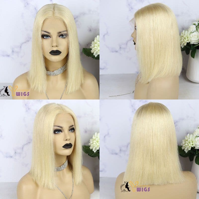 8A #613 Blonde 13 x 6 Lace Front Bob Wig Brazilian Human Hair 01