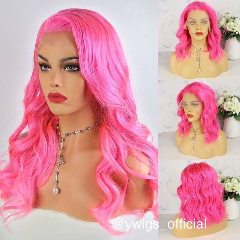 Neon Pink Wavy Lace Front Wig 01
