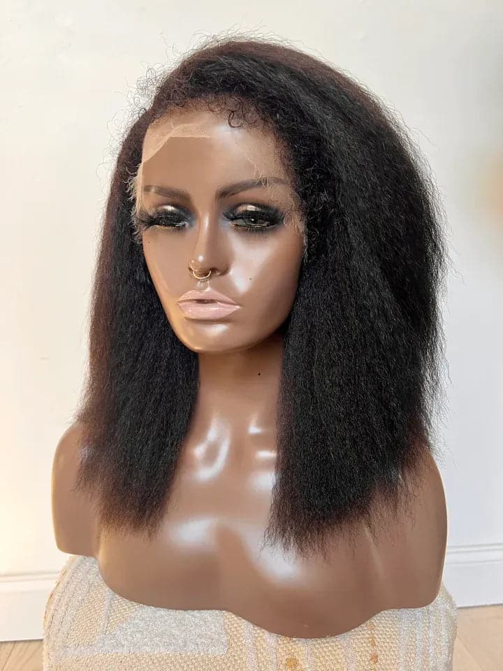 4C Edges | Kinky Straight Human Hair 13 x 6 Lace Front Wig with Curly Edges