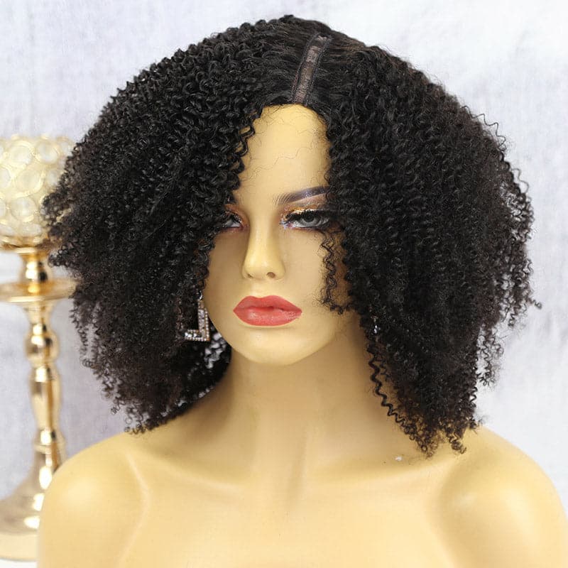 kinky curly v part wig human hair blend