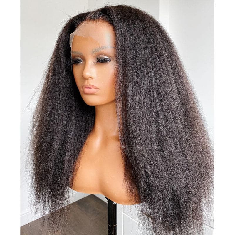 kinky straight 13x4 lace fron wig photo one side