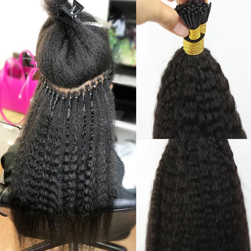 Natural Color Kinky Straight I Tip Hair Extension