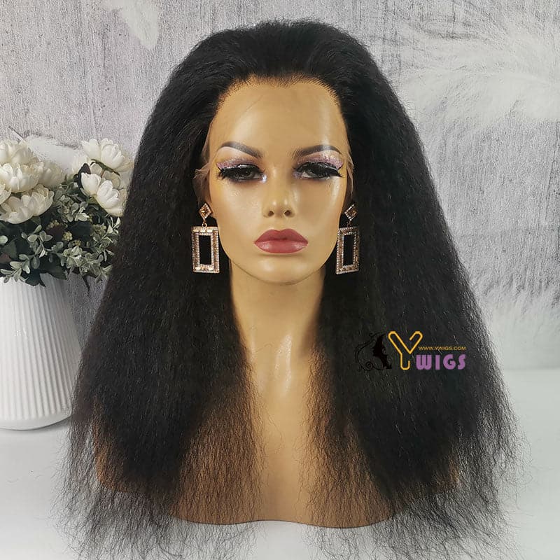 kinky straight 13x6 clear lace front wig human hair 6
