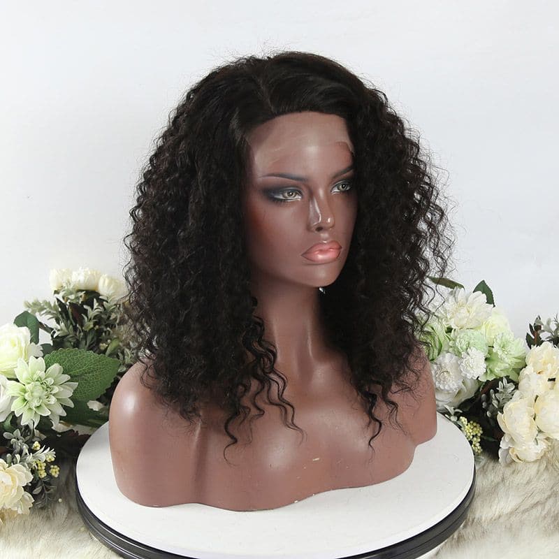 No Knots Natural Color 4 x 4 Silk Top Deep Wave Human Hair Lace Closure Wigs 01