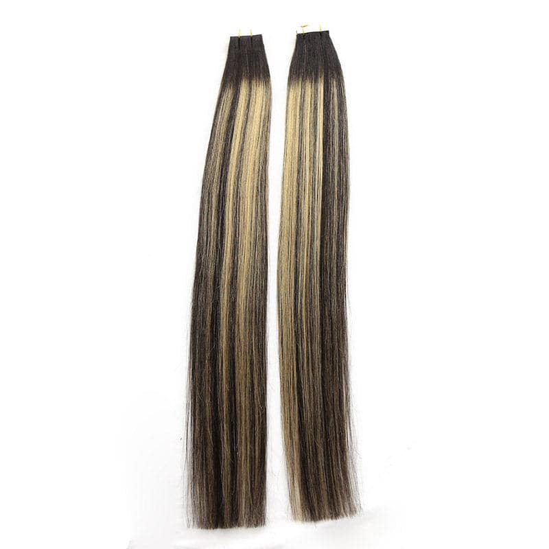 blonde tape in hair extension with straight highlighted