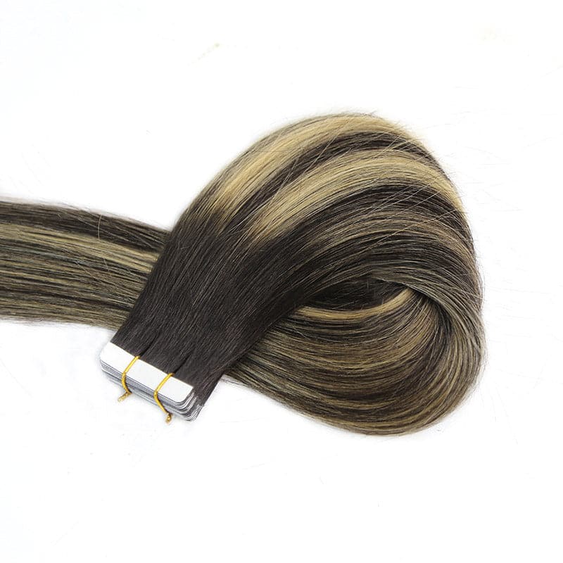blonde tape in hair extension with straight highlighted