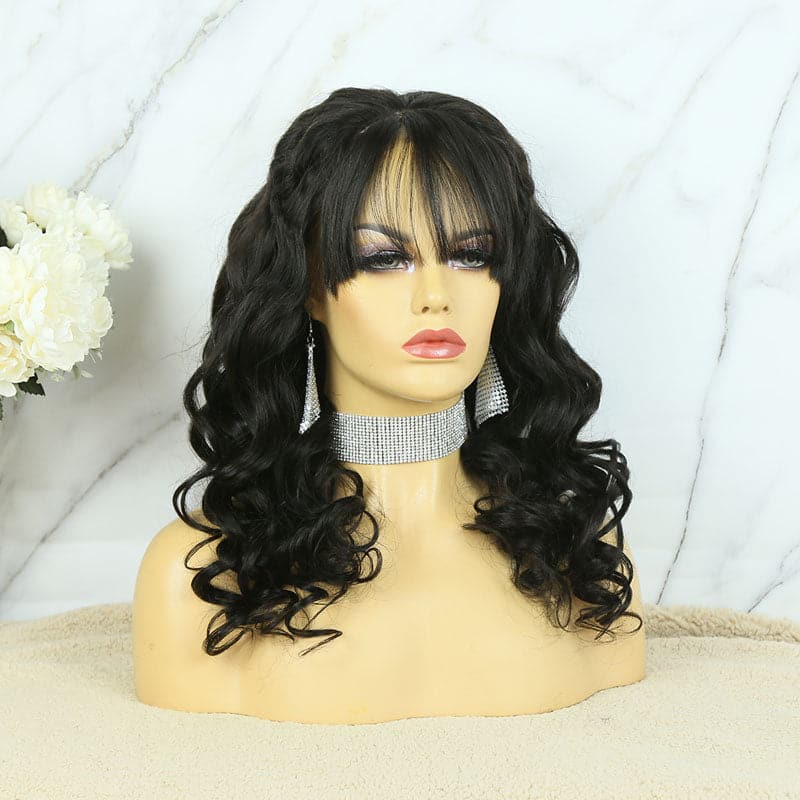 natural wave silk base 4x4 lace closure wig with bangs
